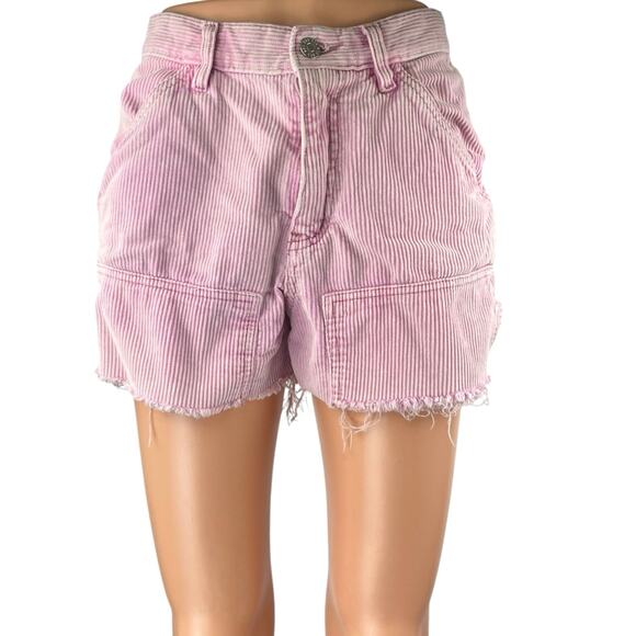 Urban Outfitters BDG Women's Pink Corduroy Raw Hem Cut Off Carpenter Shorts 26 - Picture 1 of 5